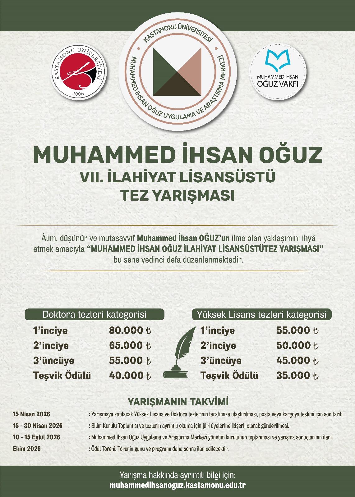 Muhammed İhsan Oğuz VII. İlahiyat Lisansüstü Tez Yarışması Başvuruları Başladı.